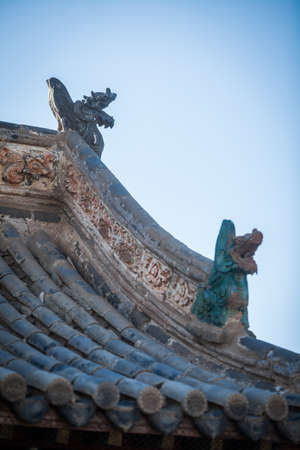 Color image of a roof of a Buddhist temple in Mongolia.の写真素材