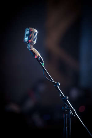 Color detail of a vintage microphone on a stand.の写真素材