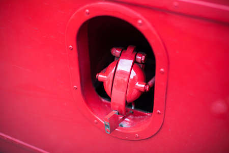 Close up shot of an old bus tank fill cap.