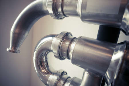 Some stainless steel pipes in a wine factory.