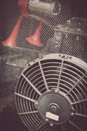 Close up image of the engine cooling fan of a bus.の写真素材