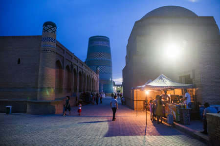 Khiva, Uzbekistan - June 1, 2017: Detail of Kalta Minor minaret in Khiva, Uzbekistan.のeditorial素材