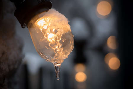 Color image of a frozen lit light bulb.の写真素材