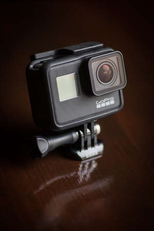 Bucharest, Romania - November 16, 2018: Close up shot of a small GoPro Hero ction camera, in Bucharest, Romania.のeditorial素材