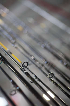 Close up shot shot of many fishing rods.の写真素材