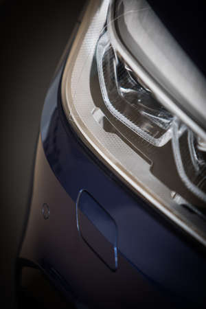 Close up shot of some LED automobile headlights.