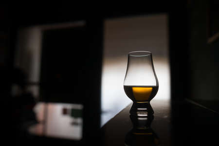Close up shot of a Glencairn whisky glass.の写真素材