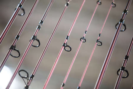 Close up shot shot of many fishing rods. selective focus