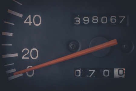 Car odometer showing a very high mileage.の写真素材