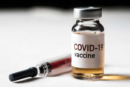 Color close up shoot of a dose of Coronavirus COVID-19 vaccine.