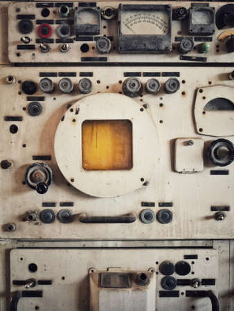 Vintage switch control panel with many buttons in factory manufacturing.の写真素材