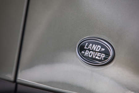 BUCHAREST, ROMANIA - October 10, 2021: Illustrative editorial image the Land Rover logo on the rear...