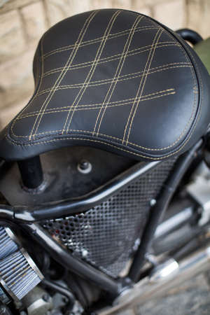 Close up shot of a motorcycle leather seat.の写真素材