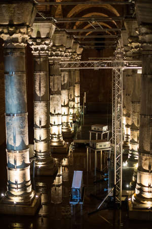 Serefiye Cistern (Theodosius Cistern), one of many ancient cisterns of Constantinople that lie beneath the city of Istanbul, Turkey.のeditorial素材