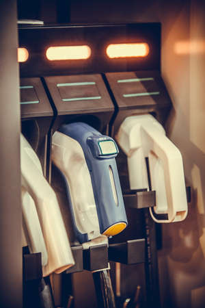 Close up shot of a charging plug for an electric car.の写真素材