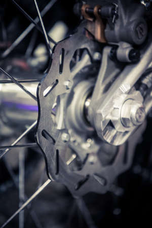 Close up shot of a rear motorcycle disk brake.の写真素材