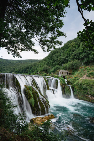 Una canyon with waterfalls cascade Strbacki buk in National Park Una near Kulen Vakuf, Bosnia and Herzegovina.の写真素材