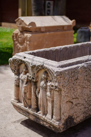 Color image of Greco-Roman marble sarcophagus.の写真素材