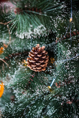 Christmas tree with pinecone as a decoration.の写真素材
