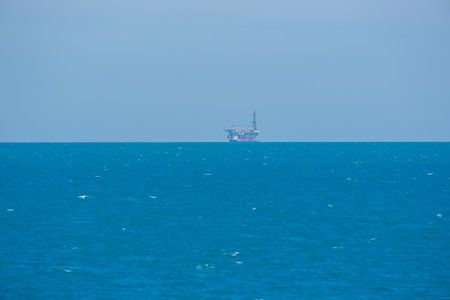 Oil or gas drilling platform at sea.の写真素材