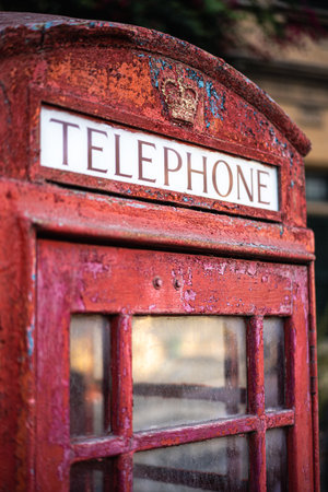 Color image of an old English telephone boothの写真素材