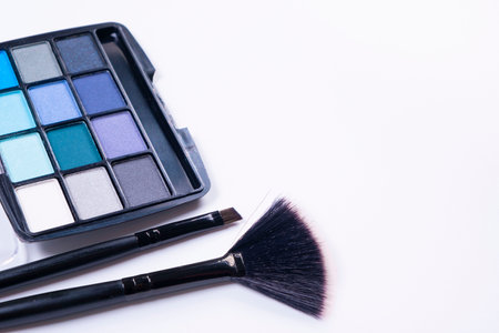 eye shadow palette on white background pattern for text copy space .close-upの写真素材