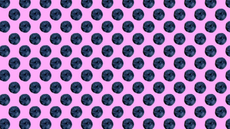 trendy colorful repeating pattern or photo of blueberries on pink or purple background.の写真素材