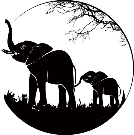 Elephants Mom and the babyのイラスト素材