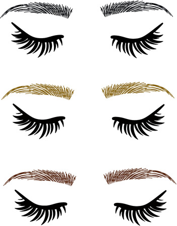 Eyelash extensions, eyebrows threading, eyes open closedのイラスト素材