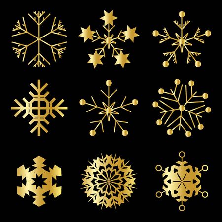 Set of Gold Snowflakes Icon Symbol Design.のイラスト素材