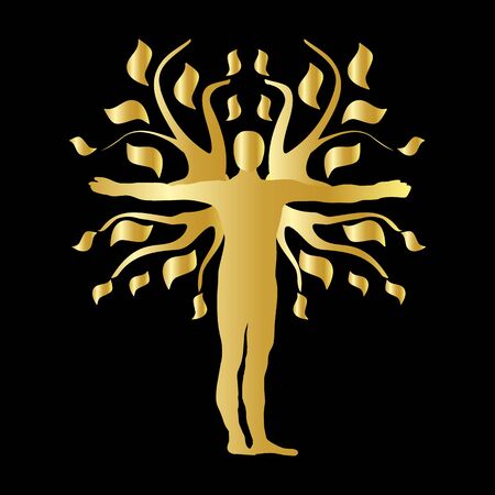 Gold Human Tree Silhouette Icon Symbol Design.のイラスト素材