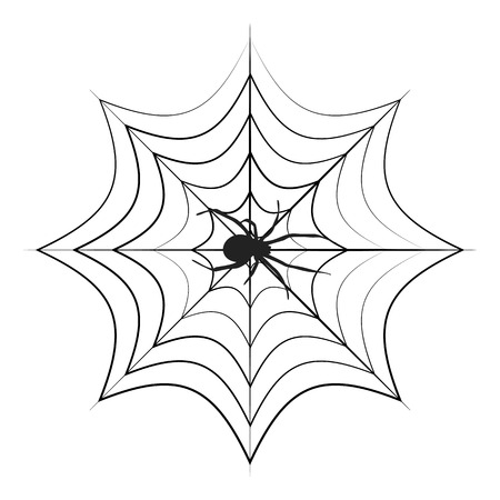 Spider Web Icon Symbol Design. Vector illustration of cobweb with spider isolated on white background. Halloween graphic.のイラスト素材