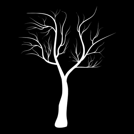 Bare Tree Icon Symbol Design. Vector illustration of tree isolated on black background. White silhouette naked tree for winter composition.のイラスト素材