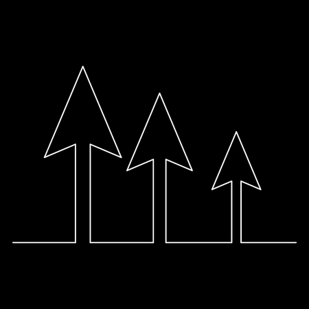 Continuous one line drawing of arrow icon on black background. Abstract arrow sign. Vector illustration for banner, template, poster, postcard, web, app, infographics.のイラスト素材