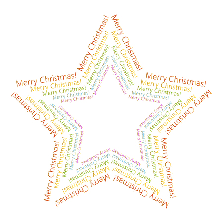 Christmas Star Made of Text Merry Christmas. Vector Christmas Text decoration isolated on white background. Christmas star for design, card, invitation, print.のイラスト素材