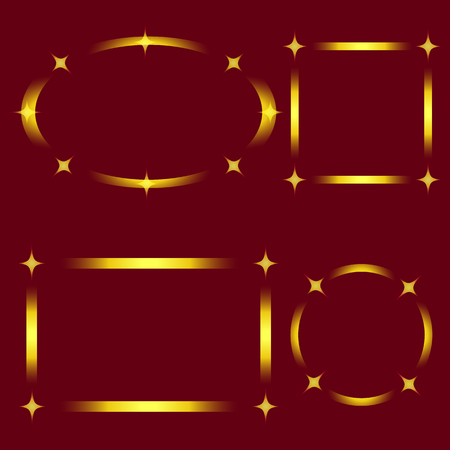 Set of Golden Stylish Frames with Stars isolated on Red Background. Vector Graphic Frame for design, card, invitation, print for Christmas, New Year, etc...のイラスト素材