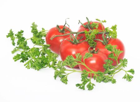 Curly parsley and tomatoesの写真素材
