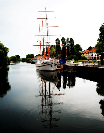 Sailing boat on riverの写真素材