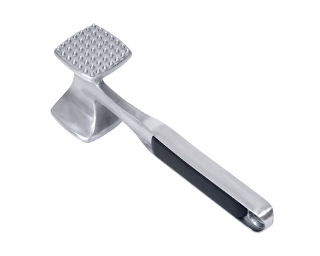 Metal meat hammer tenderizer separated on white background