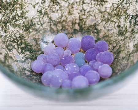 Grape Agate Balls from Indonesia in Moss Agate hand carved polished bowl from Morocco. Botryoidal...