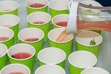 Cooking Class. Refreshing Summer Watermelon Drink preparation.の写真素材