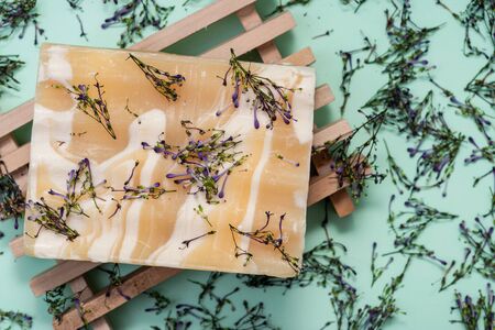 Wooden Soap Holder with Handmade ultra-moisturizing Almond Scented Goats Milk Bar Soap decorated...