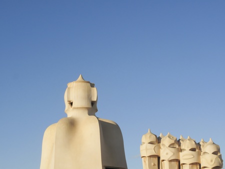 Casa Mila La Pedrera building roof and chimneys , Barcelona, Spainの写真素材