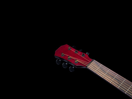 Acoustic  Neck Guitar, Red color, close up on black background