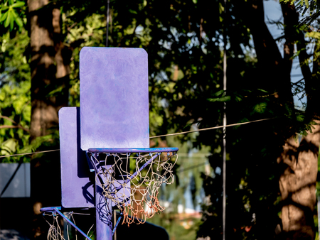 close up of basketball hoop for little children, in the gardenの写真素材
