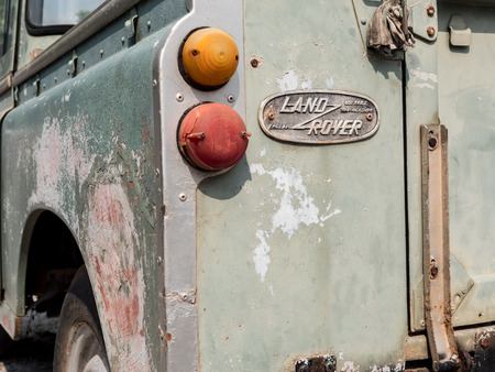 Thailand, Chonburi  : Land Rover series 3 front rear angle. Picture taken from the REAR to close up for the logo Land Rover , old condition , on February 27, 2017 in Chonburi.のeditorial素材