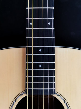 close up shot of fingerboard guitar , rosewood fingerboard with dot mark, no string mark