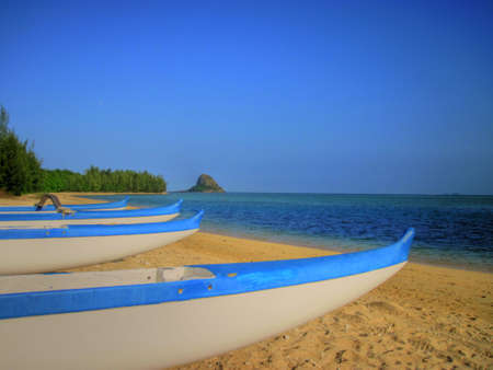 Outrigger Canoes Ready For Seaの写真素材