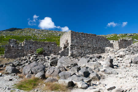 Ruin in the Wicklow Mountains. The Wicklow Mountains are a mountain range in the east and south-east of Ireland. They run in a north-south direction, from the south of Dublin on the County Wicklow to County Wexford. ********** Old house, ruins at mountainの写真素材