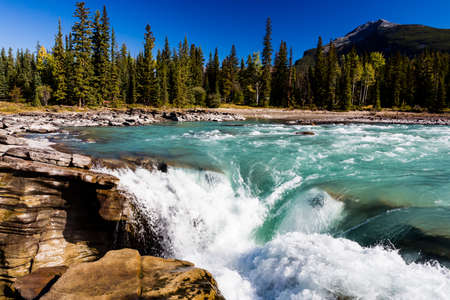 Athabasca Falls is a waterfall in Jasper National Park on the upper Athabasca River, Approximately 30 km south of the townsite of Jasperの写真素材